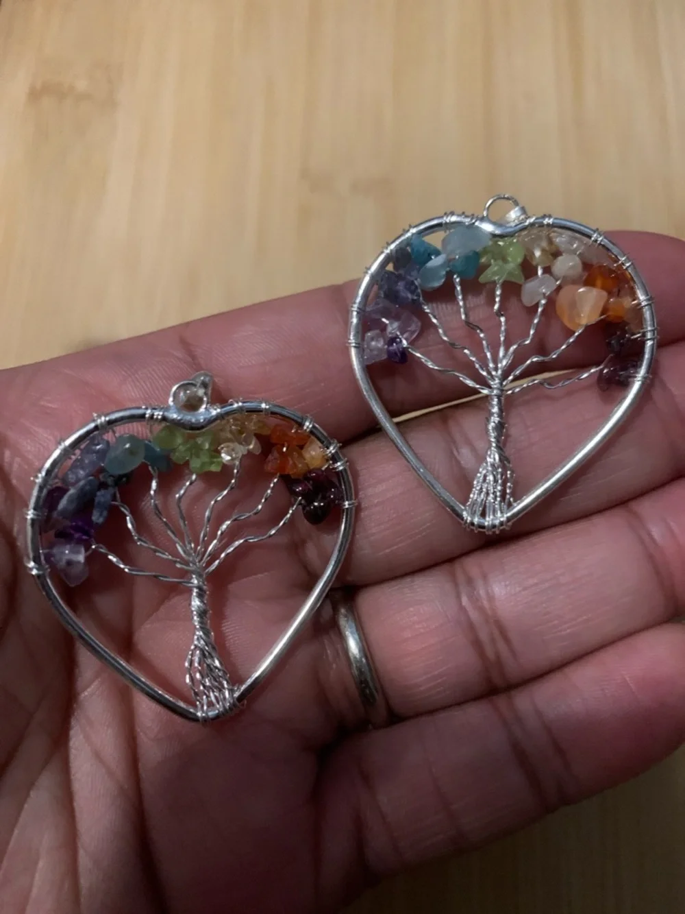 NWOT Silver Heart Tree of Life Pendants with Multicolor Gem Chips Bundle - Picture 4 of 4